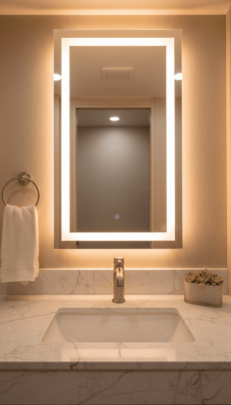 Marble countertop and brushed nickel faucet inside the bathroom trailer